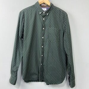 Cactus Man Button Down Shirt Long Sleeve Slim Fit XL Green Polka Dot Preppy Twee